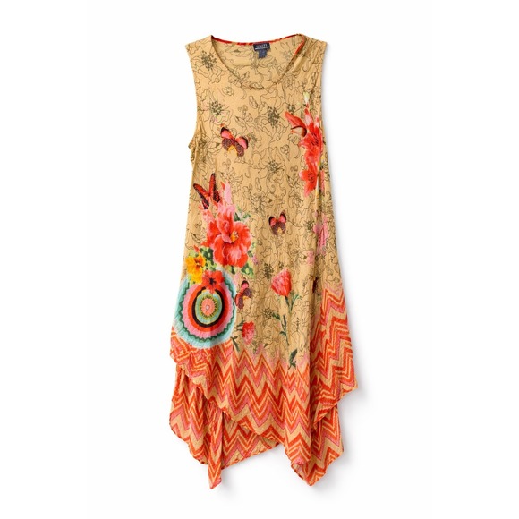 Uniti Casuals Dresses & Skirts - Boho Butterfly Floral Tunic Dress OSFM Handkerchief Hem Festival Cottagecore